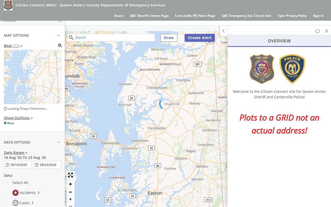 Queen Anne's County Citizen Connect incident record interface