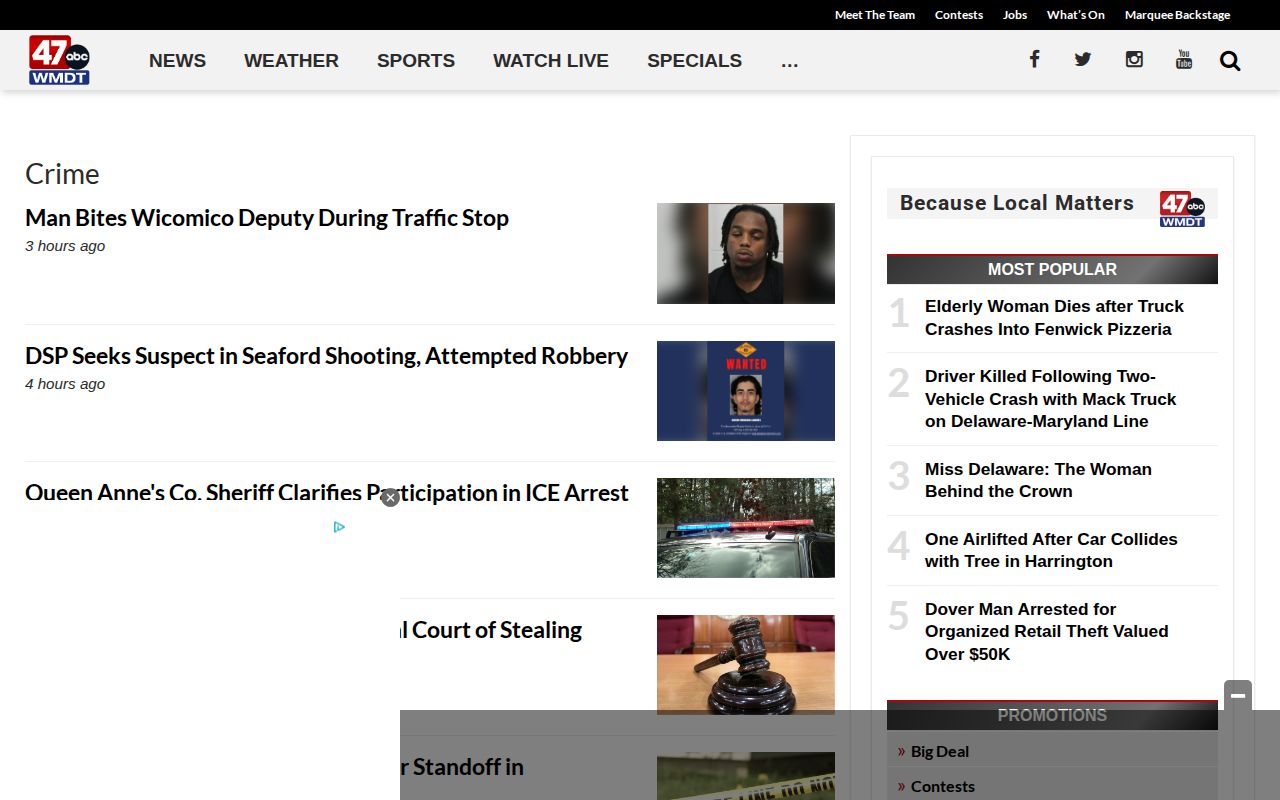 WMDT crime news section covering Queen Anne's County arrest reports