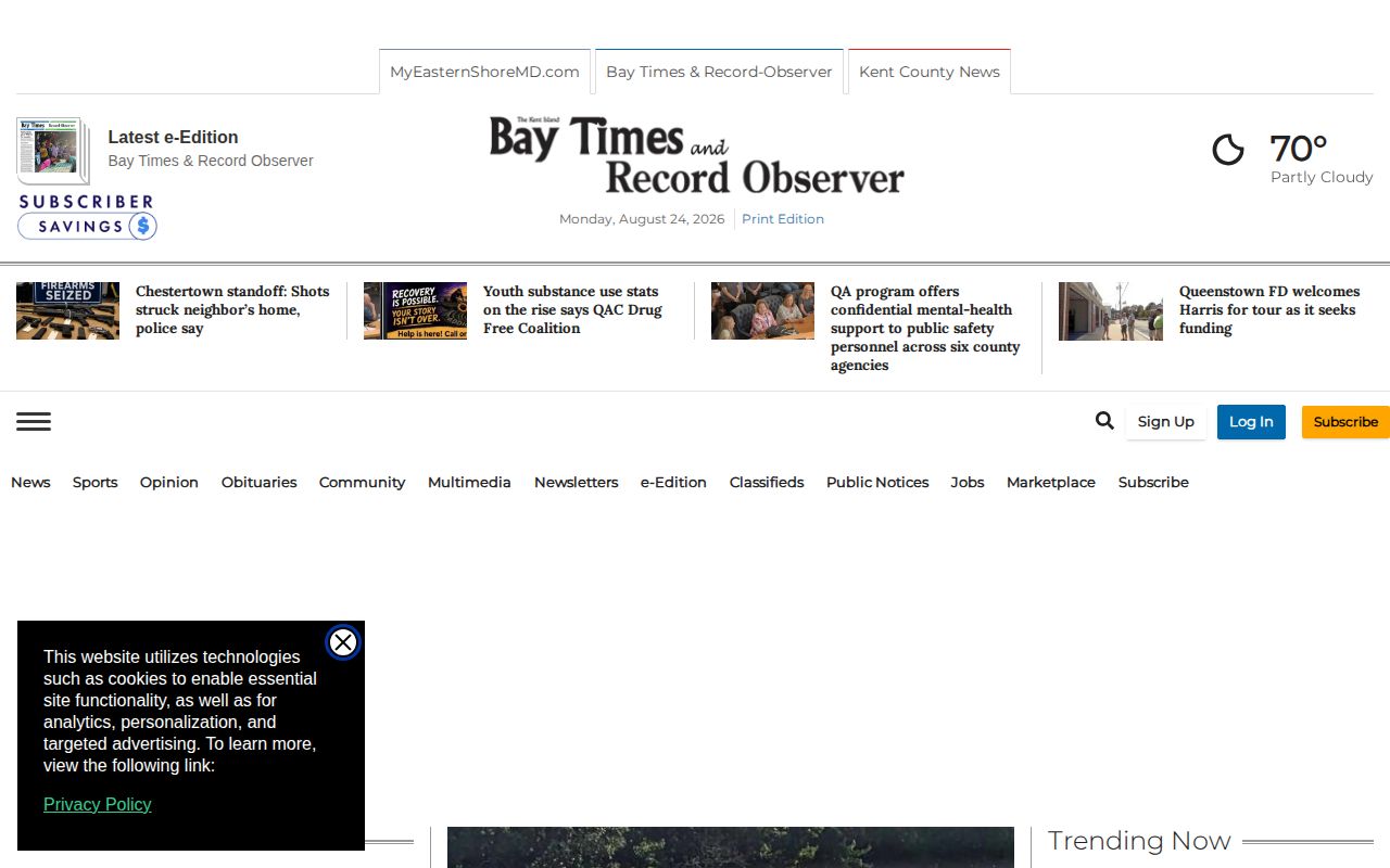 Bay Times Record-Observer Queen Anne's County crime and court news section